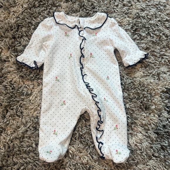 Little Me Ruffle Polka Dot Floral Embroider Romper Zip Sleeper Baby Girl Newborn - Picture 1 of 8